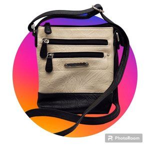 Stone Mountain Adjustable Crossbody Black Cream Faux Leather Clean EUC